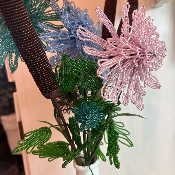 Vintage Antique French Beaded Flowers Floral arrangement bridal bouquet Cattails - Picture 3 of 15